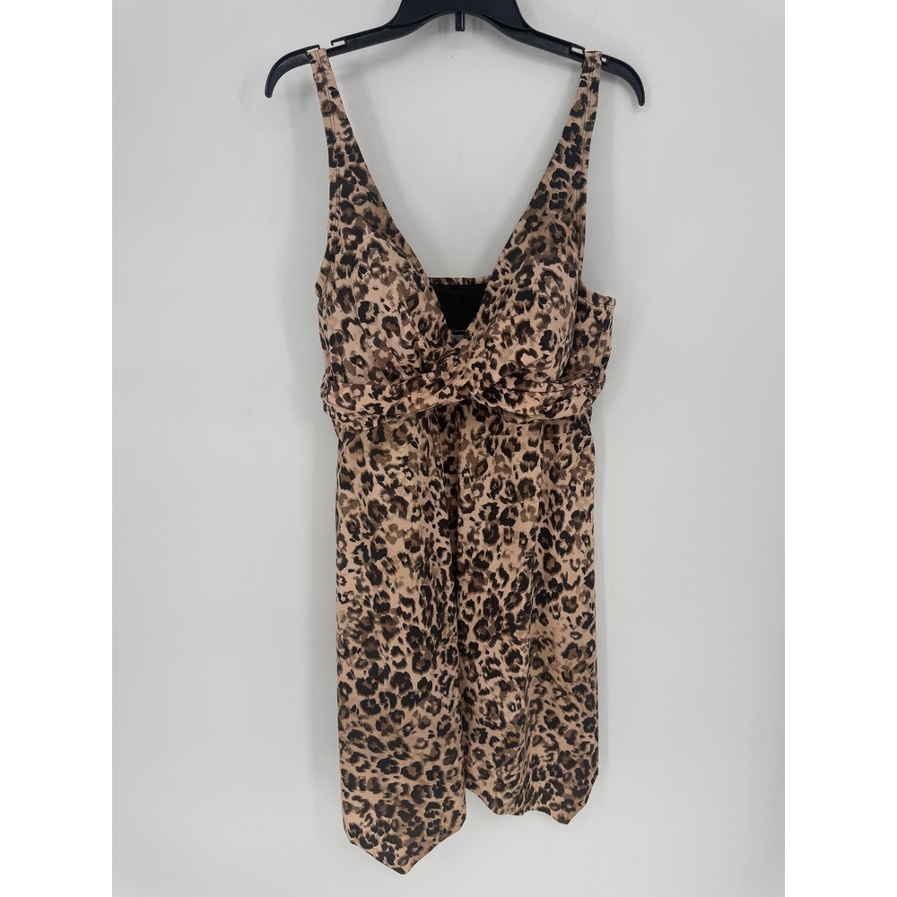 Swimsuits For All Leopard Print‎ Twist Front Swim Dress Brown Tan Size 20